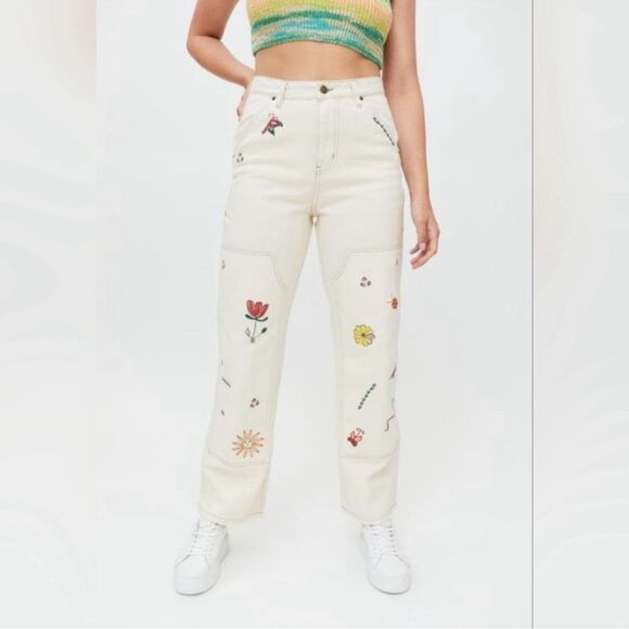 BDG High-Waisted Carpenter Jean Embroidered Ecru Sz 32 - Picture 2 of 11